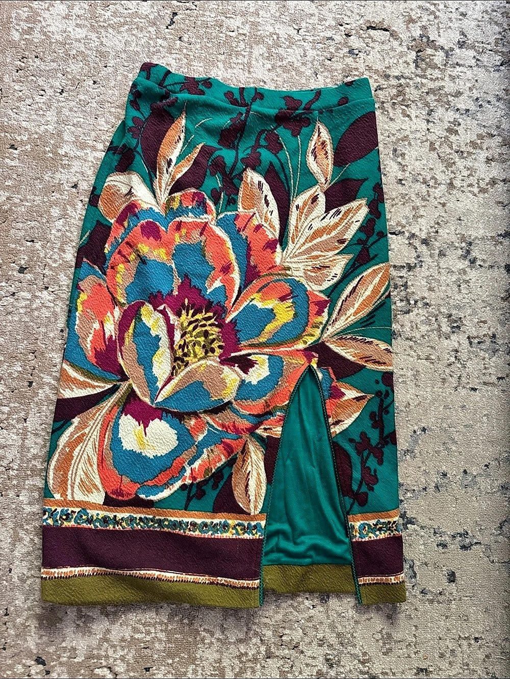 Floral Midi Skirt in Green & Multicolor Like New
